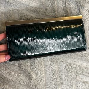Teal Green Iridescent Wallet Clutch with Card Holder, Tuck Lock Closure